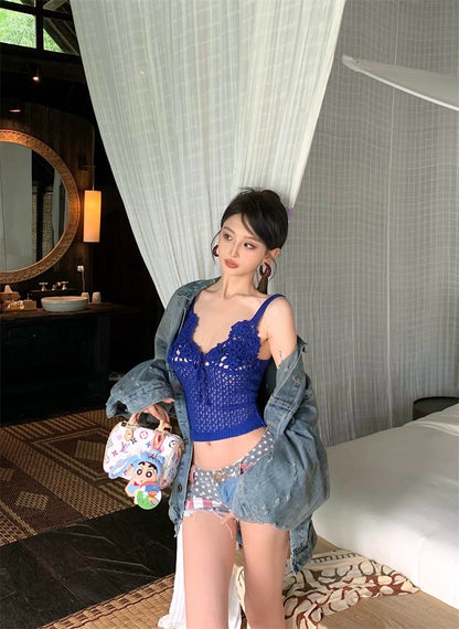 Jun. 島嶼渡假粗鈎織花背心 杏/藍