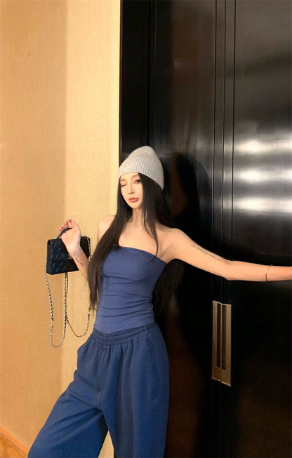 25Nov. 美式隨性純色連帽衛衣休閒褲套裝 布魯藍