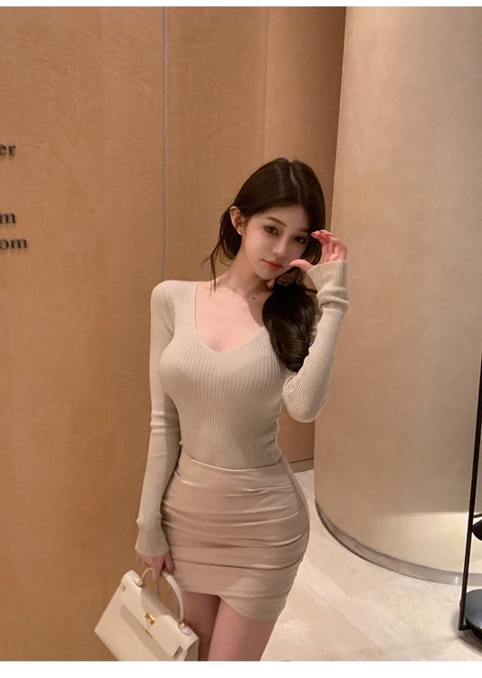 Mar. 金秘書穿搭 氣質不規則交叉褶皺半身裙 杏