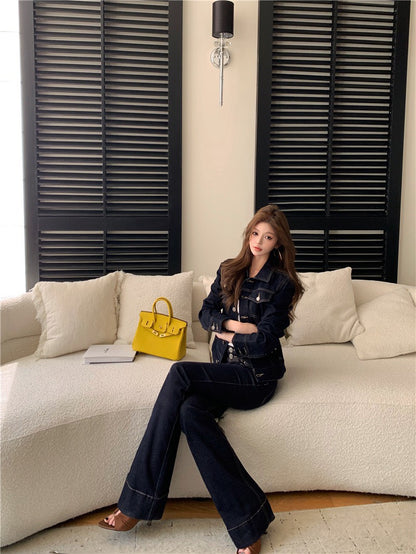 25Nov. 陳腔藍調 韓女修身原色牛仔中腰褲 修飾比例外套