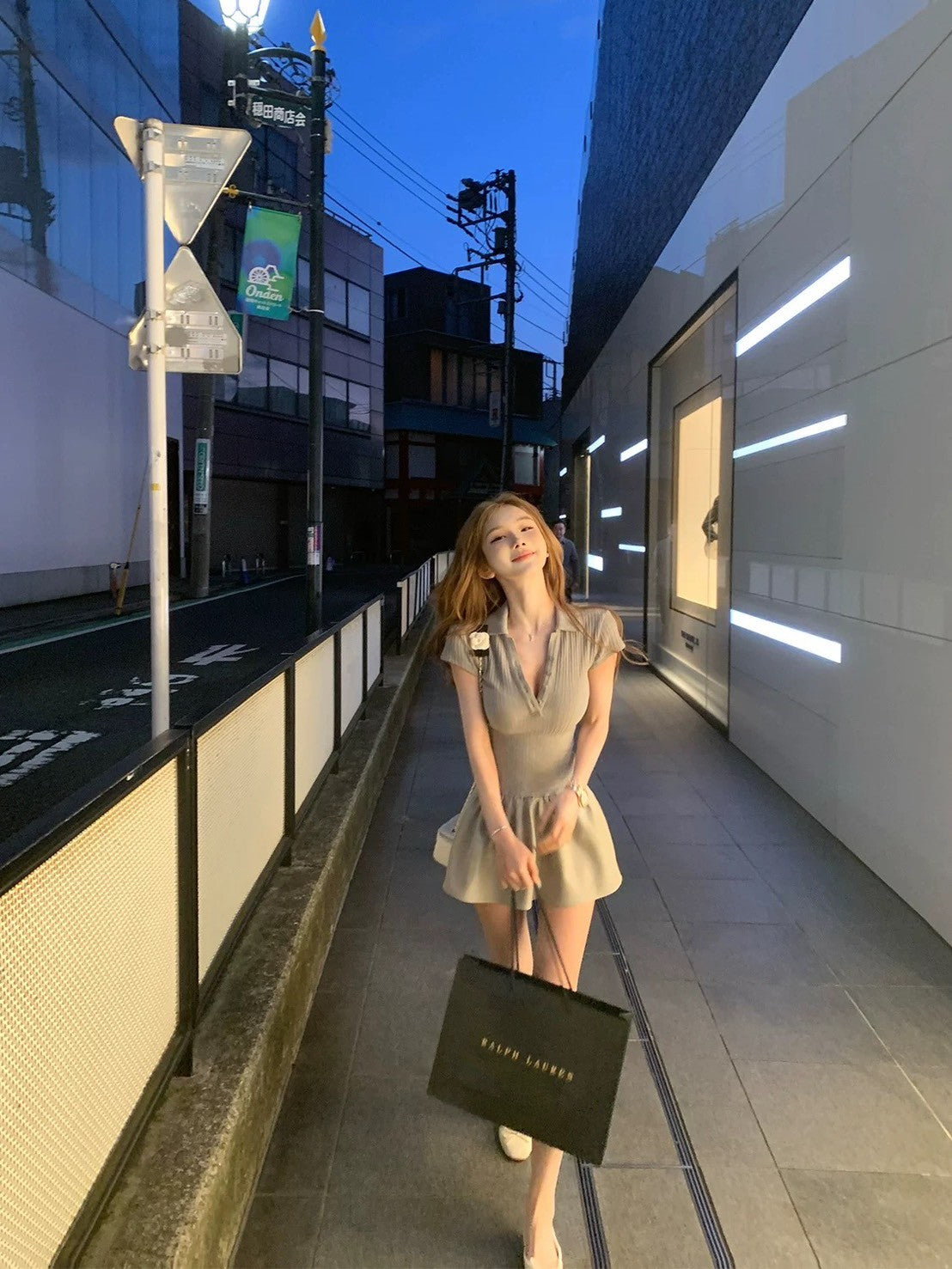 Jun. 高智藝術生 polo領針織拼接連身裙 灰色