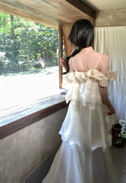 26Jul. 舞會仙女珠光荷葉蛋糕連身裙 珍珠杏