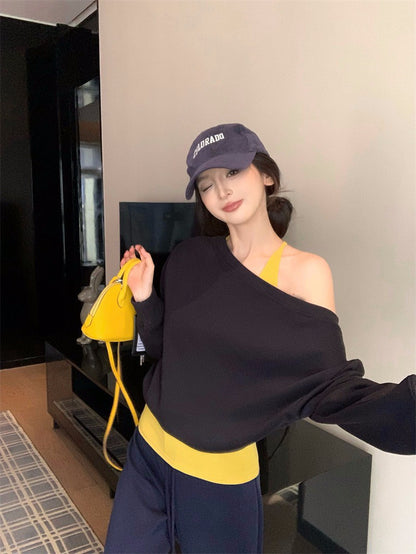 26Jan. 美式主義慵懶撞色疊穿休閒選2色系 藏藍配亮黃