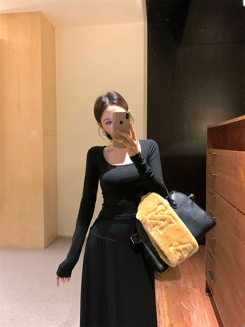 26Feb. 柔美白月光氣質U領上衣半身裙套裝 白/黑