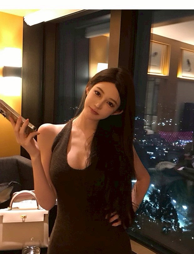 25Dec. 比列佛嬌女U領綿羊混毛修身連身裙 咖
