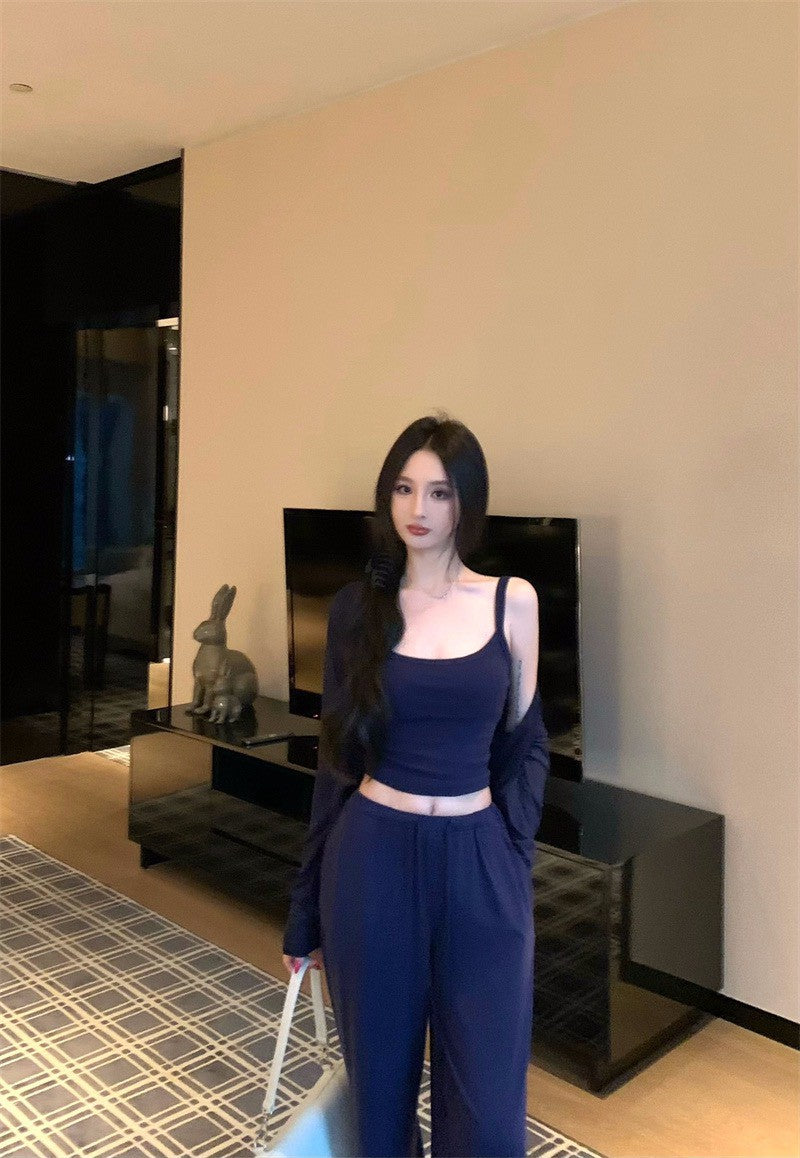 26Jan. 低調穿出好身材居家系列背心外套2件組 藏藍抽繩休閒褲