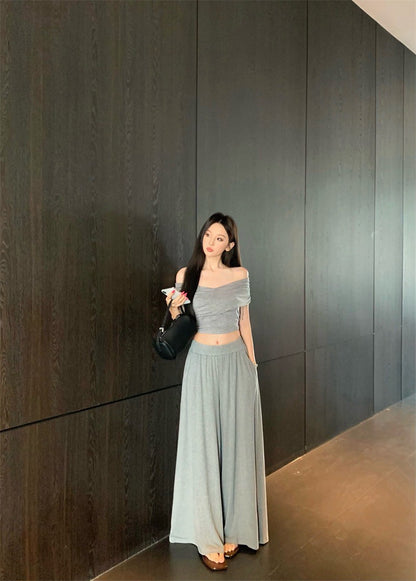 25Sep. 中古氣質交叉設計上衣棉料半身裙套裝 灰