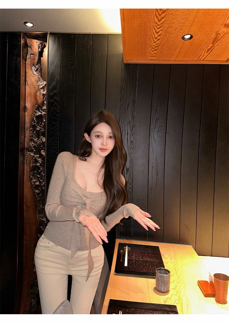 26Jan. 氣質雙面綁帶美貴人針織上衣 卡其