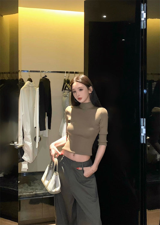 25Nov. 休閒酷妹美式高領上衣 口袋闊腿工裝褲 卡色系