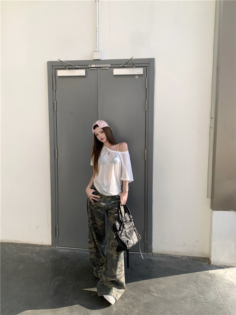 Jun. DITA美式甜酷百搭迷彩工裝褲
