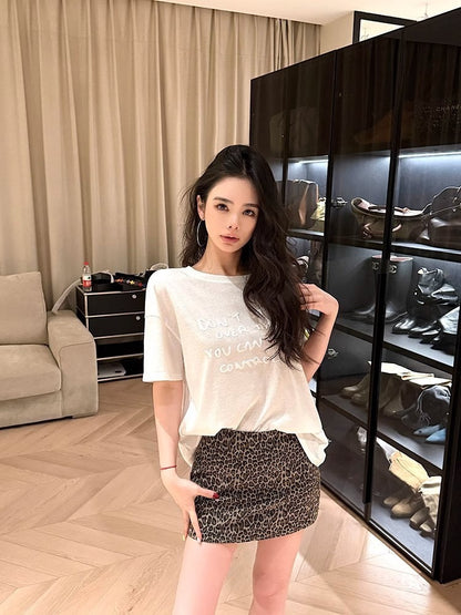 25Oct. 韓系雪花棉立體字母白色上衣 短款/長款