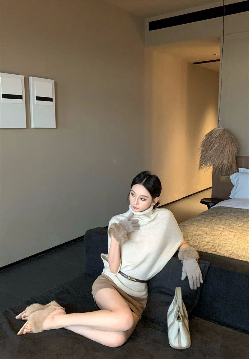 25Dec. 慵懶堆堆領毛衣(附手袖）修身卡色半身裙