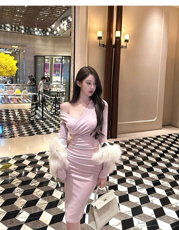 25Nov. 落櫻序曲氣質交錯V領連衣裙 粉