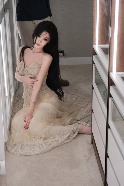 26Apr. 倫敦街道 垂墜感蕾絲花紗半身裙 白/杏