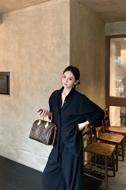 26Jun. 簡約outfit縈麻襯衫闊腿褲套裝 米白/黑