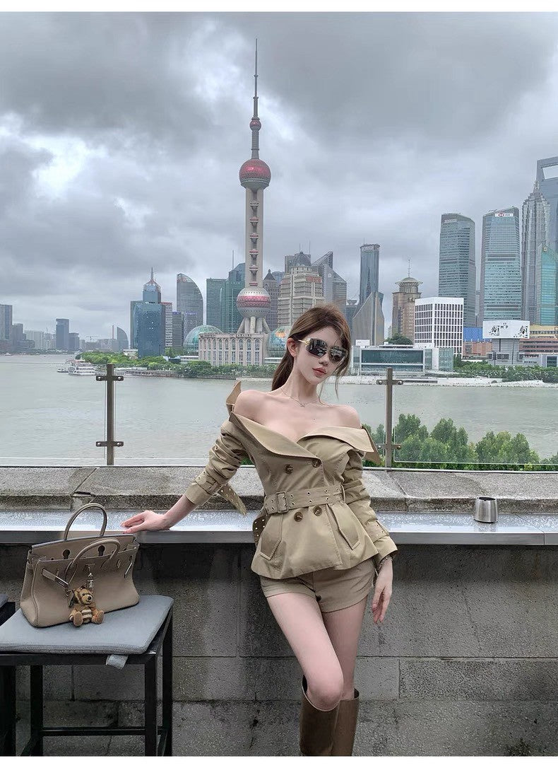 25Oct. 經濟上美學MAR*GONG雙排扣風衣外套套裝 卡其色