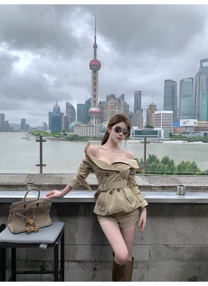 25Oct. 經濟上美學MAR*GONG雙排扣風衣外套套裝 卡其色