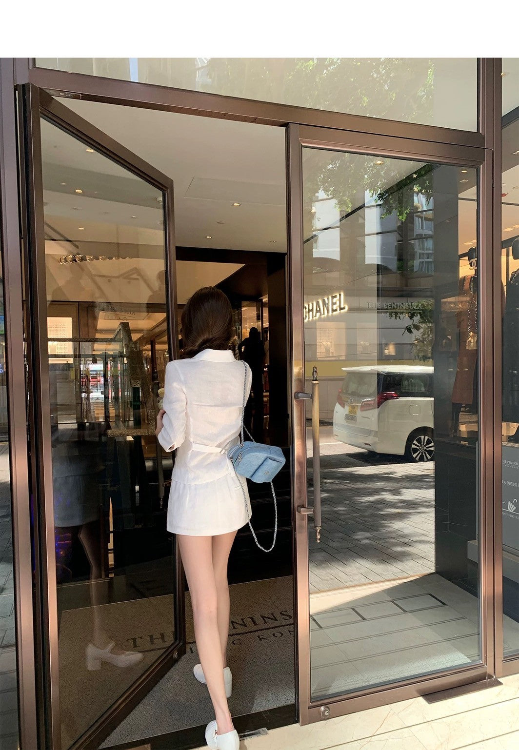 25Aug. 亞麻物語簡約七分袖襯衫低腰褲裙套裝 白色