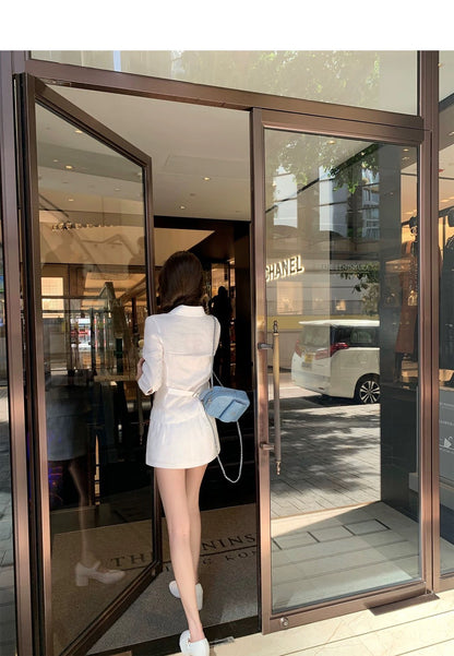 25Aug. 亞麻物語簡約七分袖襯衫低腰褲裙套裝 白色