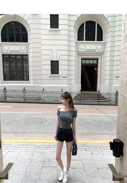 25Oct. 韓女身材豐胯海綿墊原色百搭牛仔短褲