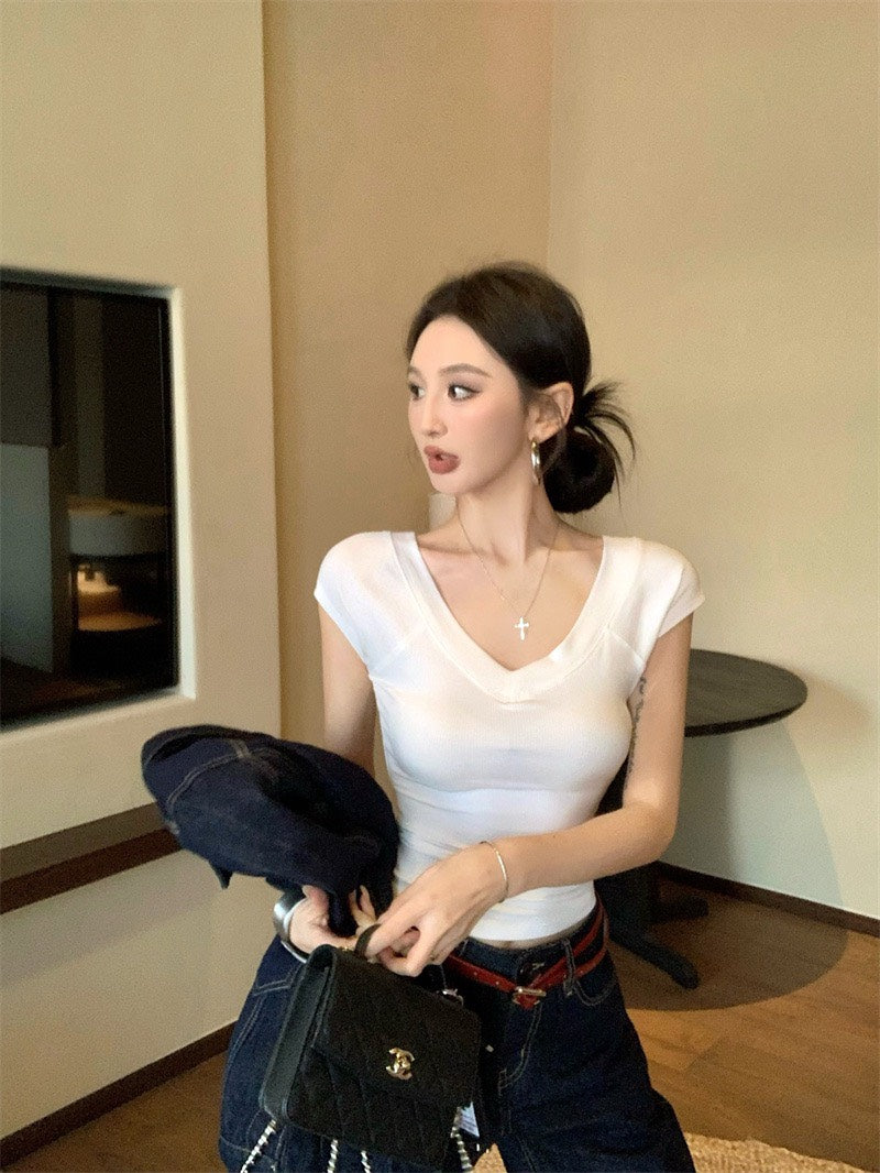 Jun. 簡約大氣 修身2穿領彈力上衣 白/黑