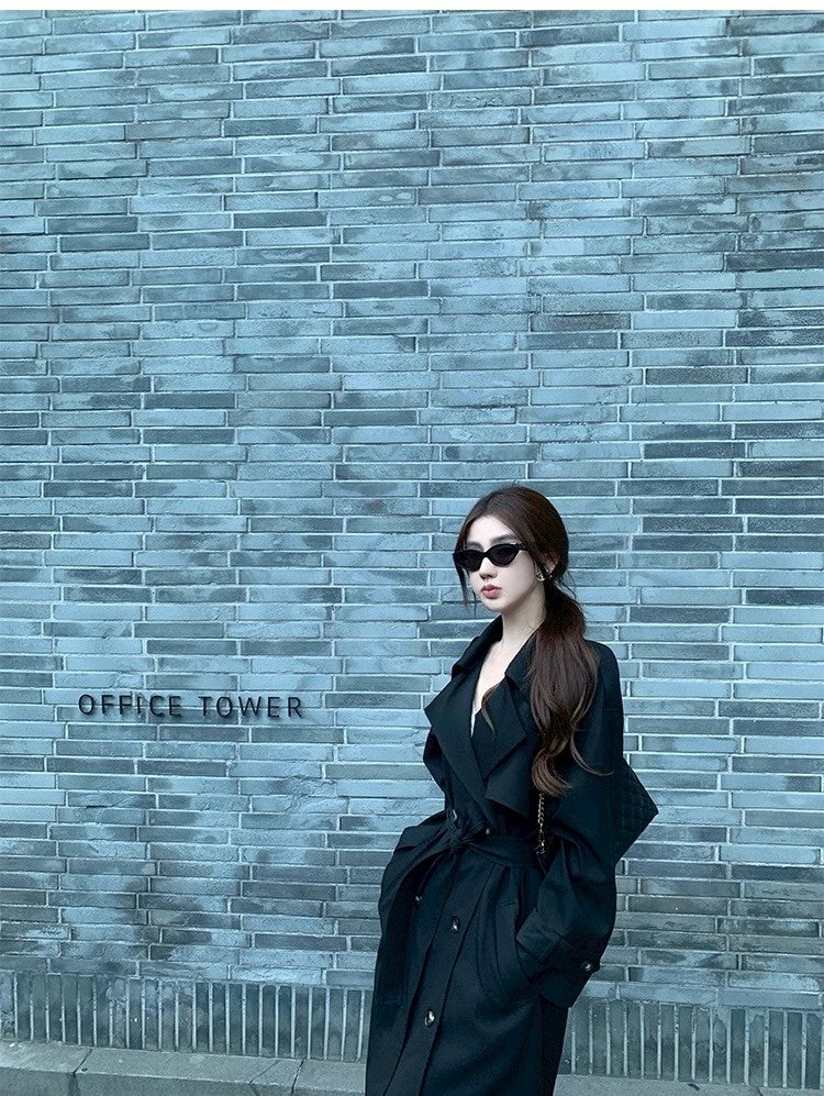 26Jan. 英倫風中長款百搭雙排釦黑色風衣 長款