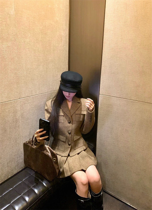 Feb. 元英比例 韓系收腰西裝百褶裙套裝