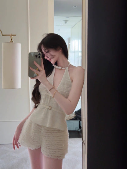 May. cult gal*高奢單品 可調節金釦針織背心 白