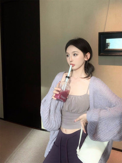 25Dec. 人無骨2.0慵懶穿粗針寬鬆外套 抽繩空氣棉休閒褲 紫系列