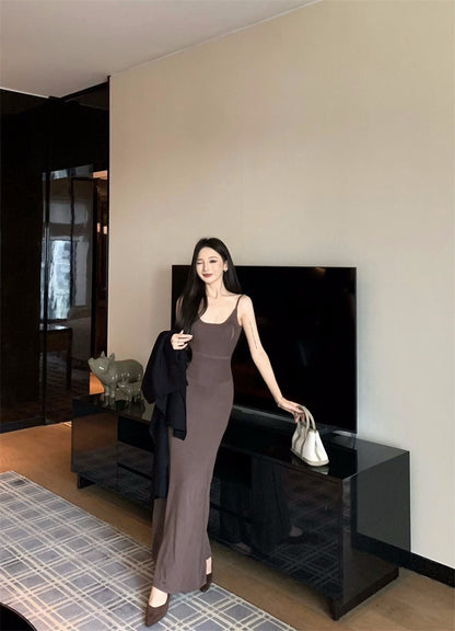 25Nov. 秋冬公式修身針織背心連身裙 黑色百搭開衫