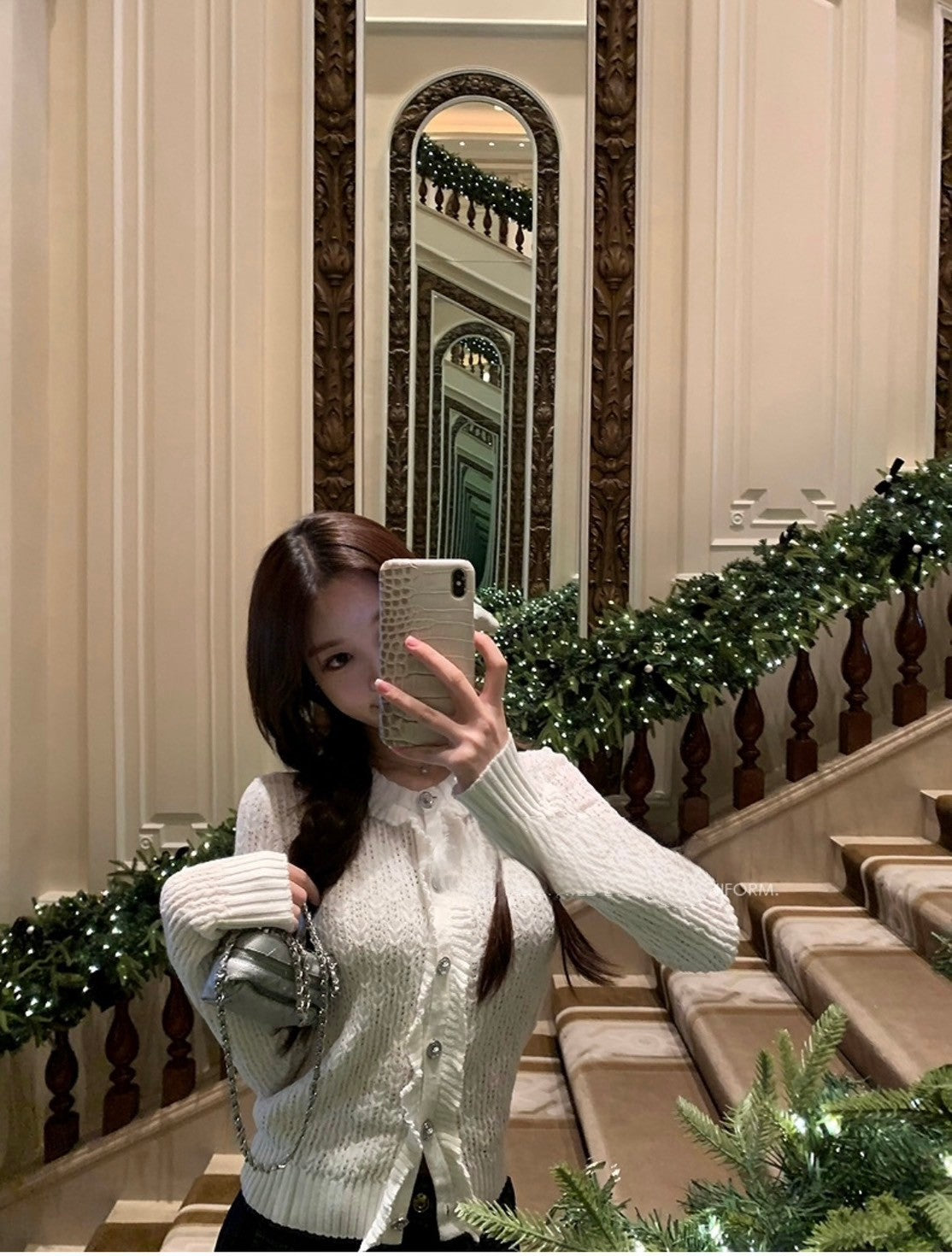 Mar. 早春甜心 Jennie香香同款氣質白針織背心開衫兩件組 白