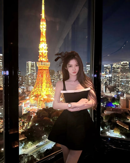 Mar. 曼妙天鵝 法式氣質蝴蝶結收腰連身裙 黑/白