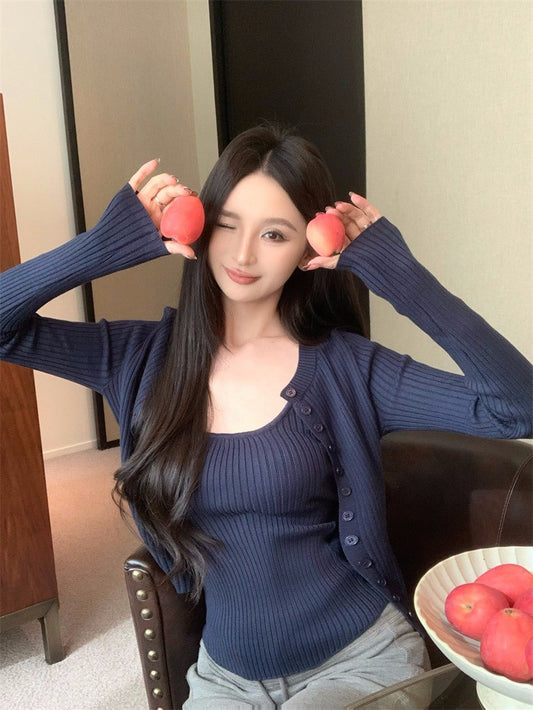 25Dec. 韻味熟女簡約針織上衣2件套 抽繩休閒褲 深暖系