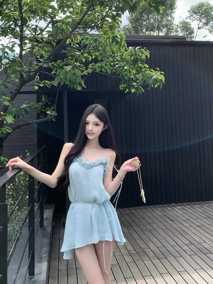26Jul. 天鵝湖萦麻花辮純慾垂感連身裙 藍