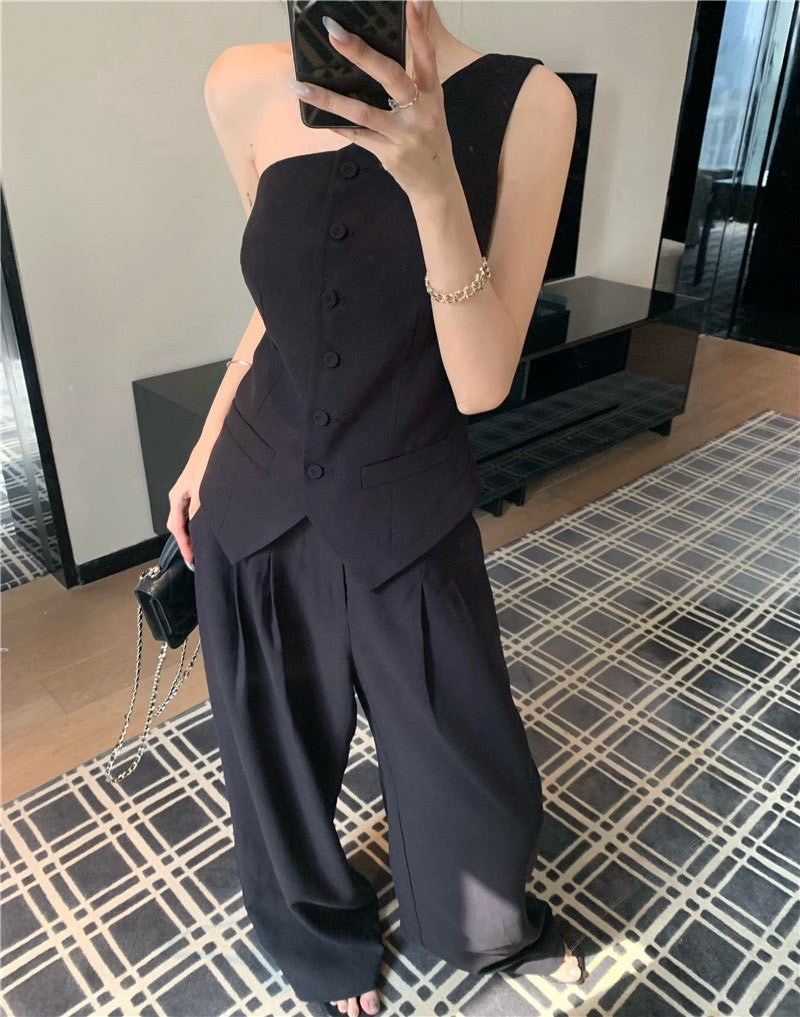 Jun. 簡約老錢調 慵懶設計感2版型上衣 寬鬆休閒褲 黑色