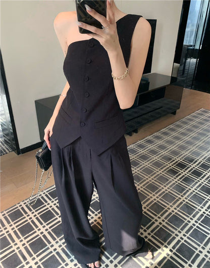 Jun. 簡約老錢調 慵懶設計感2版型上衣 寬鬆休閒褲 黑色