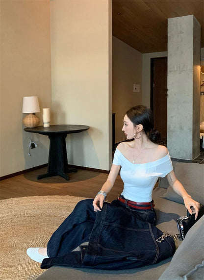 Jun. 簡約大氣 修身2穿領彈力上衣 白/黑