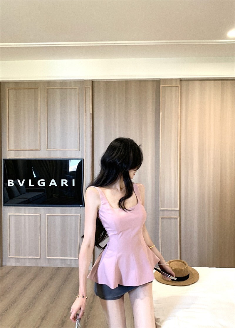 25Oct. 韓系氧氣少女粉色蝴蝶結背心/中腰修身褲裙