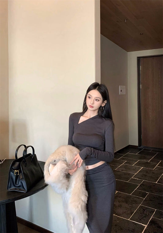 26Jan. 好身材有氧2.0不規則設計感休閒褲/半身裙套裝 黑灰/純黑