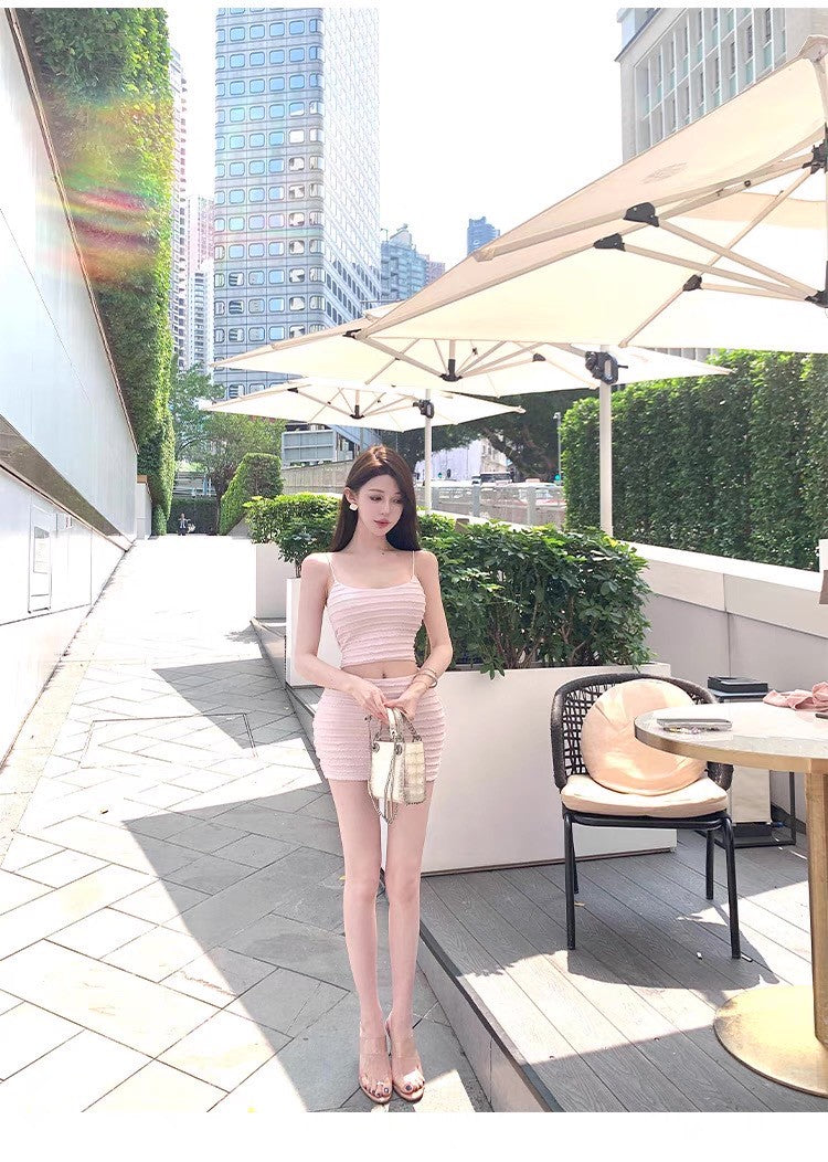 May. 夢幻泡泡粉 針織肌理紋背心半身裙套裝