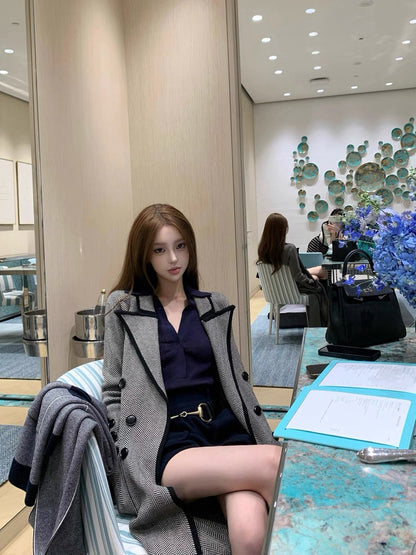 26Jan. 法式老錢 細膩polo排扣針織長袖上衣 白/藍