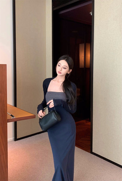 26Jan. 完美身材條紋拼色顯瘦上衣/抹胸連身裙（配坎肩）