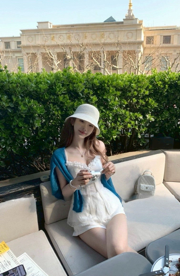 Jun. 初戀白月光氣質蝴蝶結收腰重工背心 純白