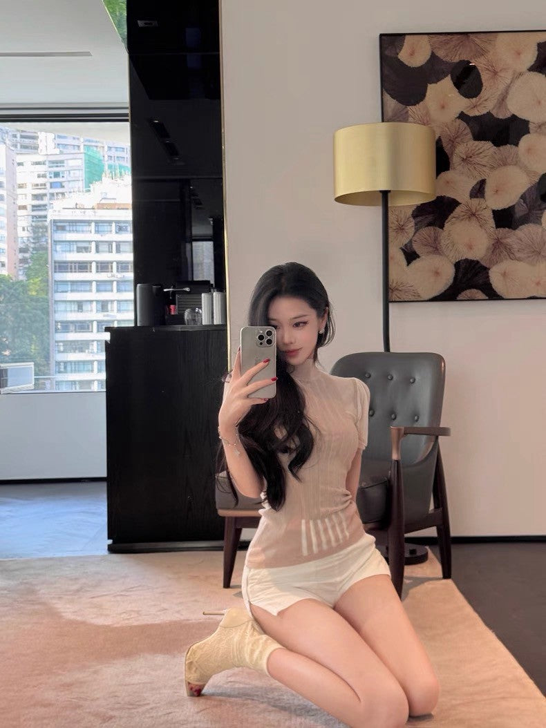 25Aug. 夢幻Franc*高奢時尚豎條感上衣 粉