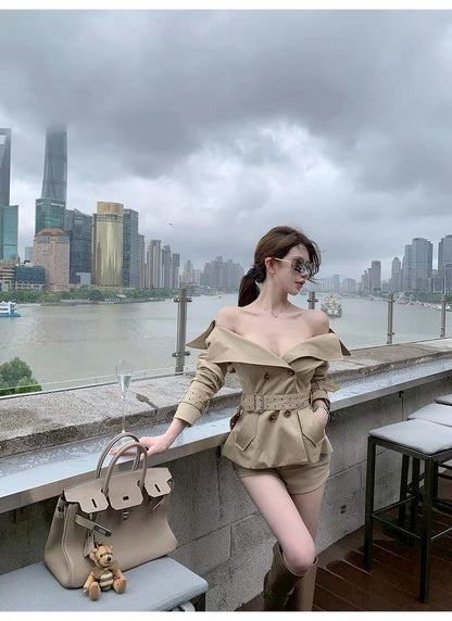 25Oct. 經濟上美學MAR*GONG雙排扣風衣外套套裝 卡其色