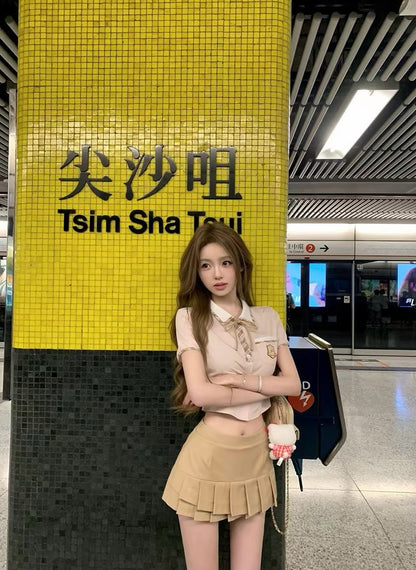 26Oct. 英倫學院 高校純慾半身裙套裝 粉+卡