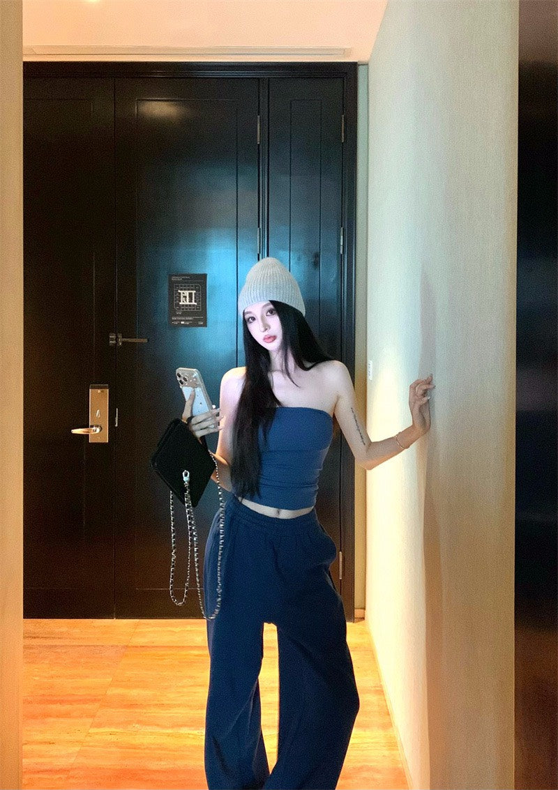 25Nov. 美式隨性純色連帽衛衣休閒褲套裝 布魯藍