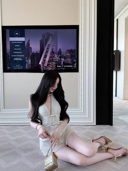 May. cult gal*高奢單品 可調節金釦針織背心 白