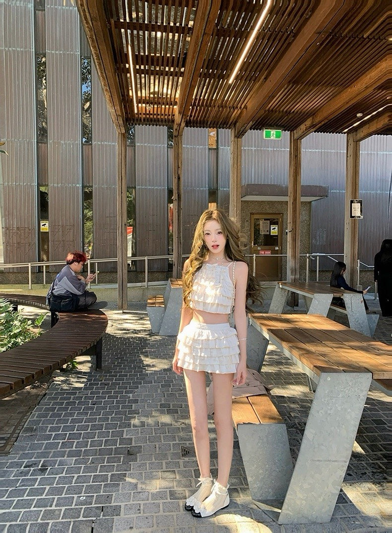 25Nov. 可鹽可甜俏皮千層荷葉半身裙套裝 杏