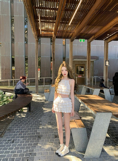 25Nov. 可鹽可甜俏皮千層荷葉半身裙套裝 杏